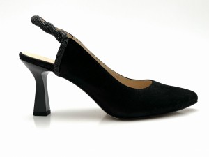 2665 czarne czółenka z odkrytą pietą z ozdobnym warkoczem