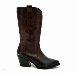 2797 brązowe kozaki kowbojki ze skóry naturalnej