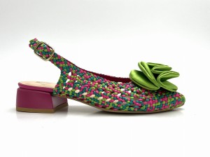 2802 balerina w odcieniach fuksji i zieleni z odkrytą piętą z ozdobą