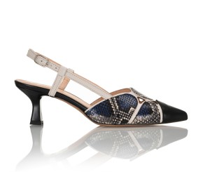 3042 Czarno- granatowe skórzane czółenka damskie z odkrytą piętą – elegancja i styl | KORDEL