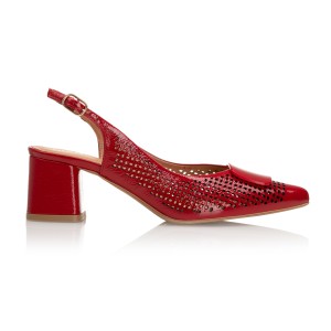 3093 Czerwone Sandały Slingback Skórzane - Polskie Buty na Słupku